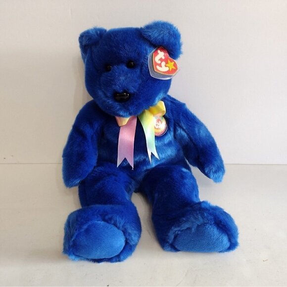 Vintage 1999 Beanie Buddies Clubby Official Club Teddy Bear Blue Plush Lovey 12" - Picture 1 of 6